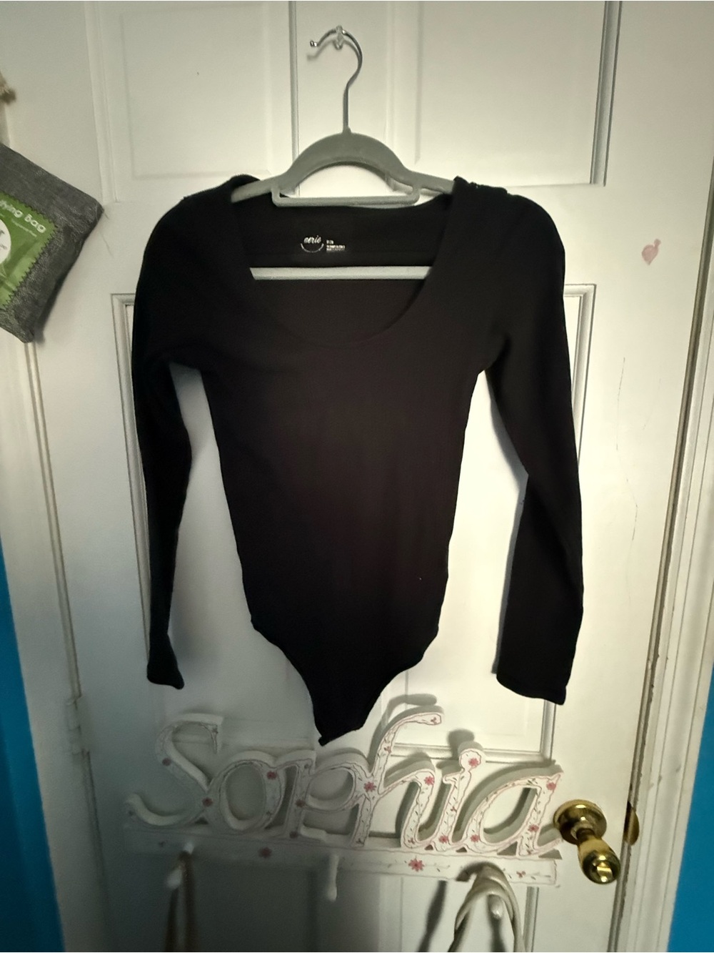 aerie Black Long-Sleeve Scoop Neck Bodysuit